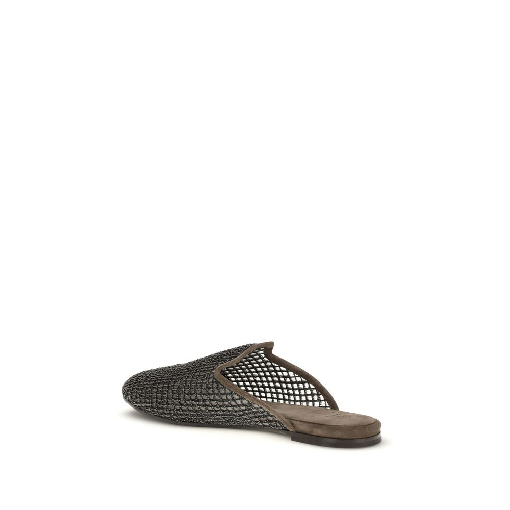 Brunello Cucinelli Gray Calf Leather Bos Taurus Mules Curated Luxury Accessories by Orvyn