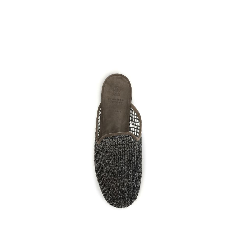 Brunello Cucinelli Gray Calf Leather Bos Taurus Mules Curated Luxury Accessories by Orvyn