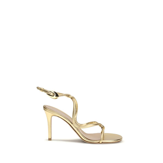 Gianvito Rossi Gold Calf Leather Bos Taurus Stiletto Heel Sandals Curated Luxury Accessories by Orvyn
