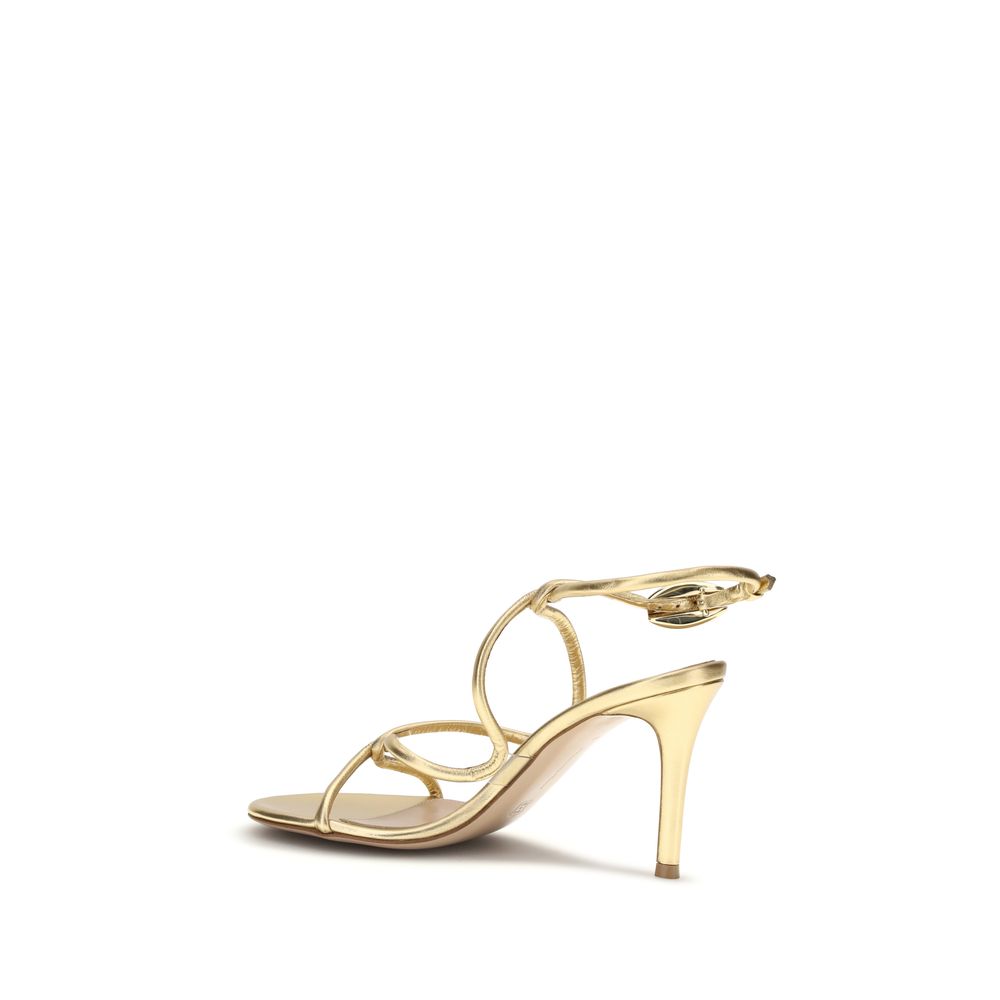 Gianvito Rossi Gold Calf Leather Bos Taurus Stiletto Heel Sandals Curated Luxury Accessories by Orvyn