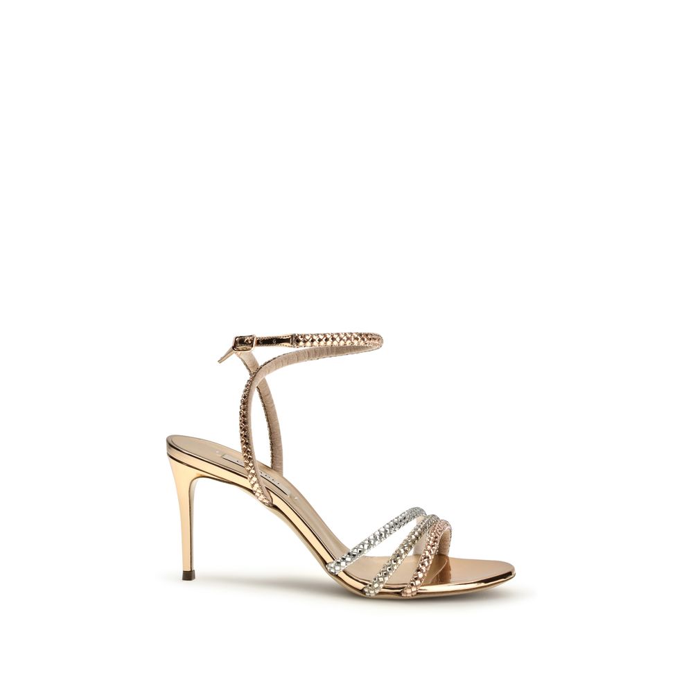 Casadei Gold Calf Leather Bos Taurus Stiletto Heel Sandals Curated Luxury Accessories by Orvyn