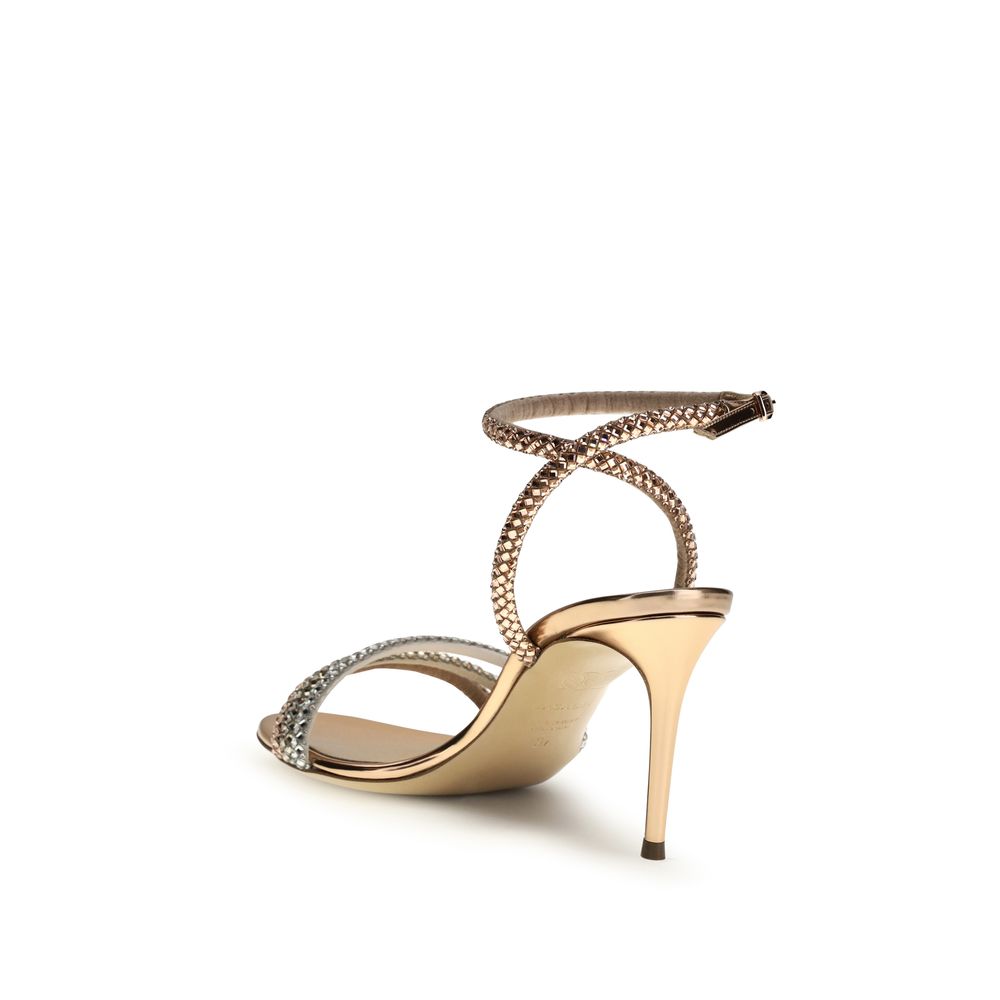 Casadei Gold Calf Leather Bos Taurus Stiletto Heel Sandals Curated Luxury Accessories by Orvyn