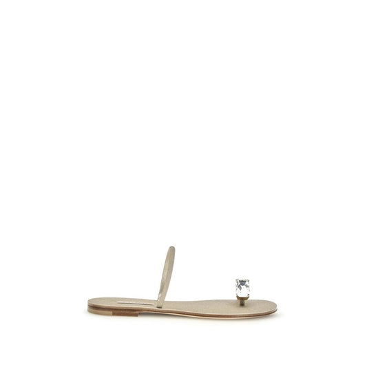 Casadei Gold Calf Leather Bos Taurus Flat Sandals Curated Luxury Accessories by Orvyn