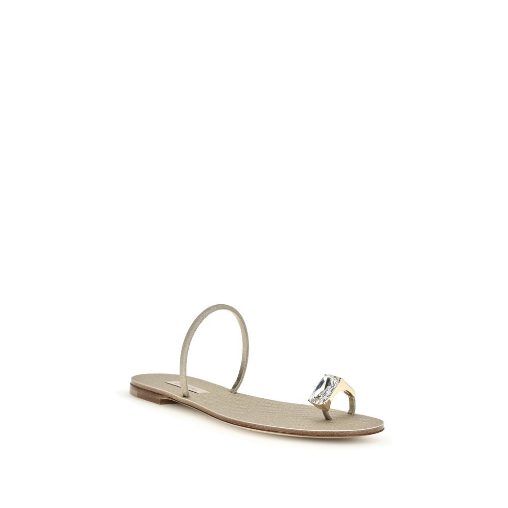 Casadei Gold Calf Leather Bos Taurus Flat Sandals Curated Luxury Accessories by Orvyn