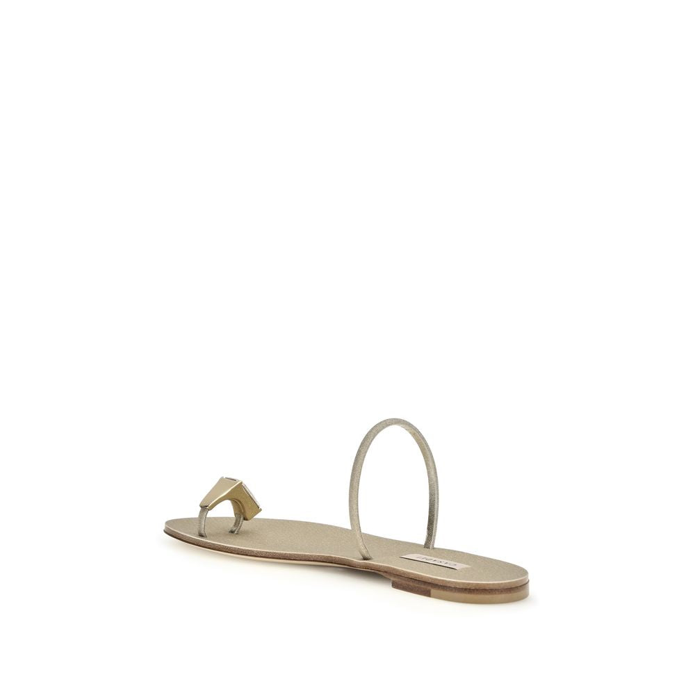 Casadei Gold Calf Leather Bos Taurus Flat Sandals Curated Luxury Accessories by Orvyn