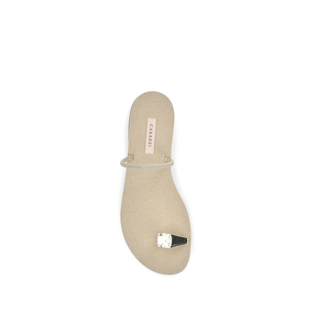 Casadei Gold Calf Leather Bos Taurus Flat Sandals Curated Luxury Accessories by Orvyn