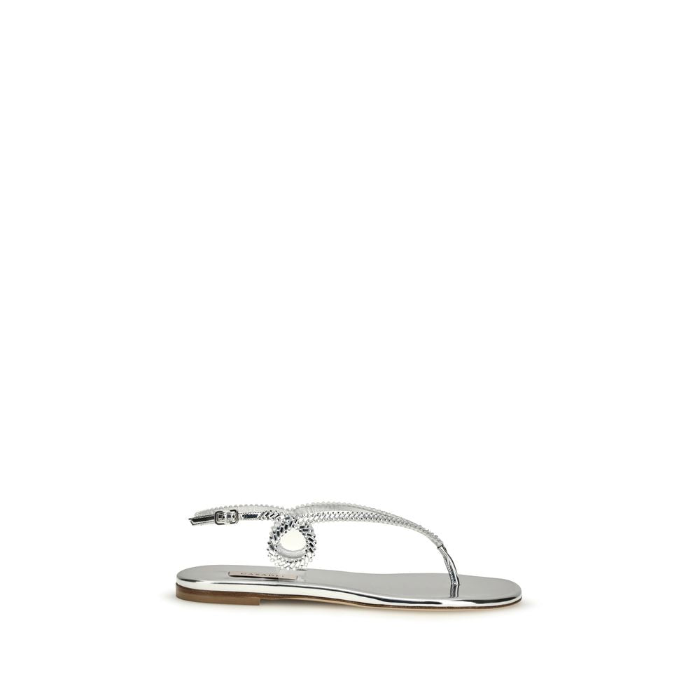 Casadei Silver Calf Leather Bos Taurus Sandals Curated Luxury Accessories by Orvyn