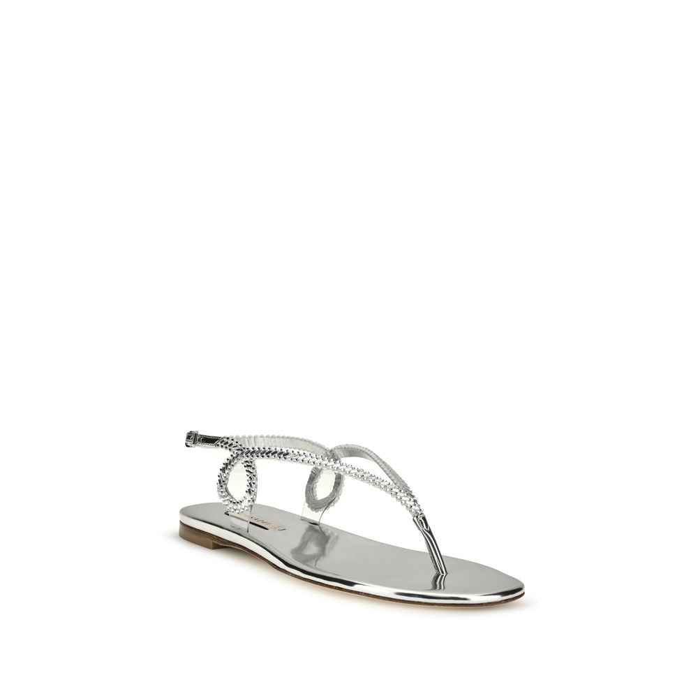 Casadei Silver Calf Leather Bos Taurus Sandals Curated Luxury Accessories by Orvyn