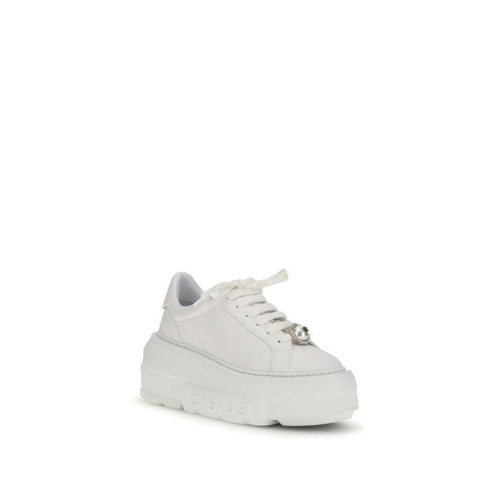 Casadei White Calf Leather Bos Taurus Platform Sneakers Curated Luxury Accessories by Orvyn