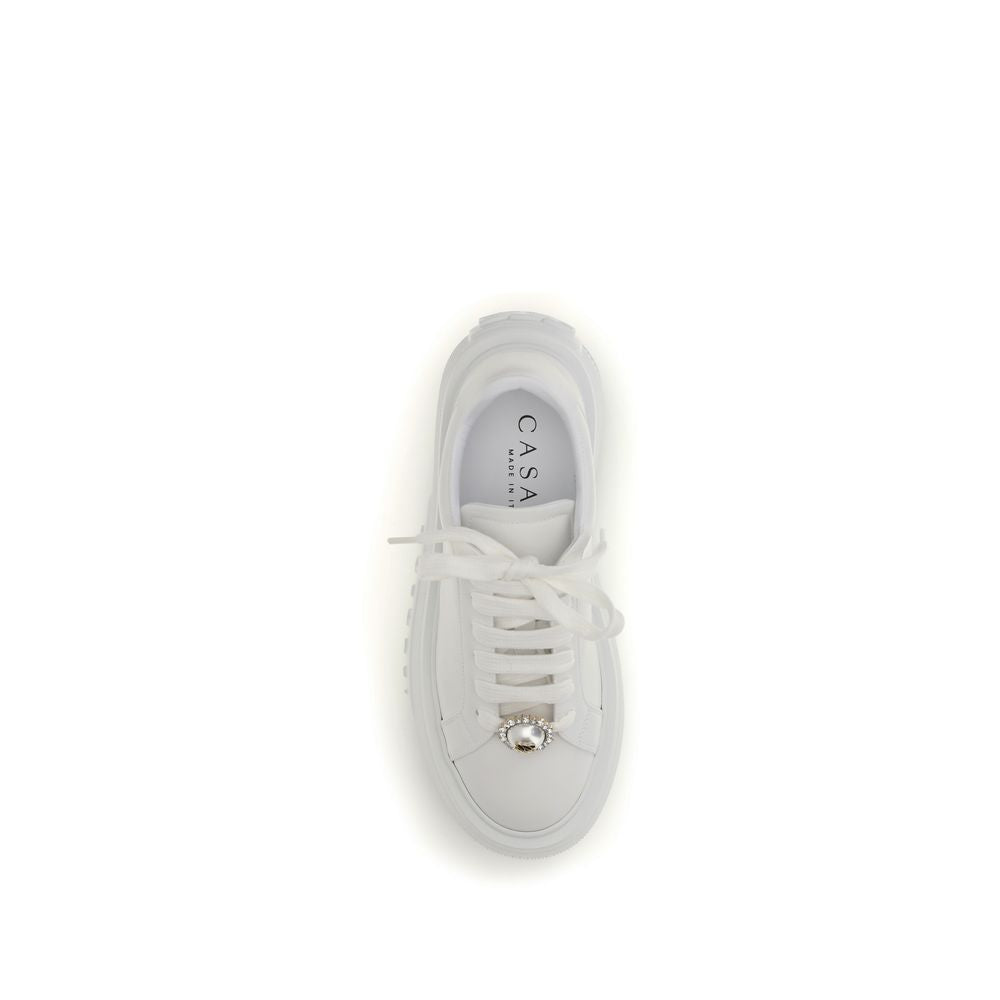 Casadei White Calf Leather Bos Taurus Platform Sneakers Curated Luxury Accessories by Orvyn