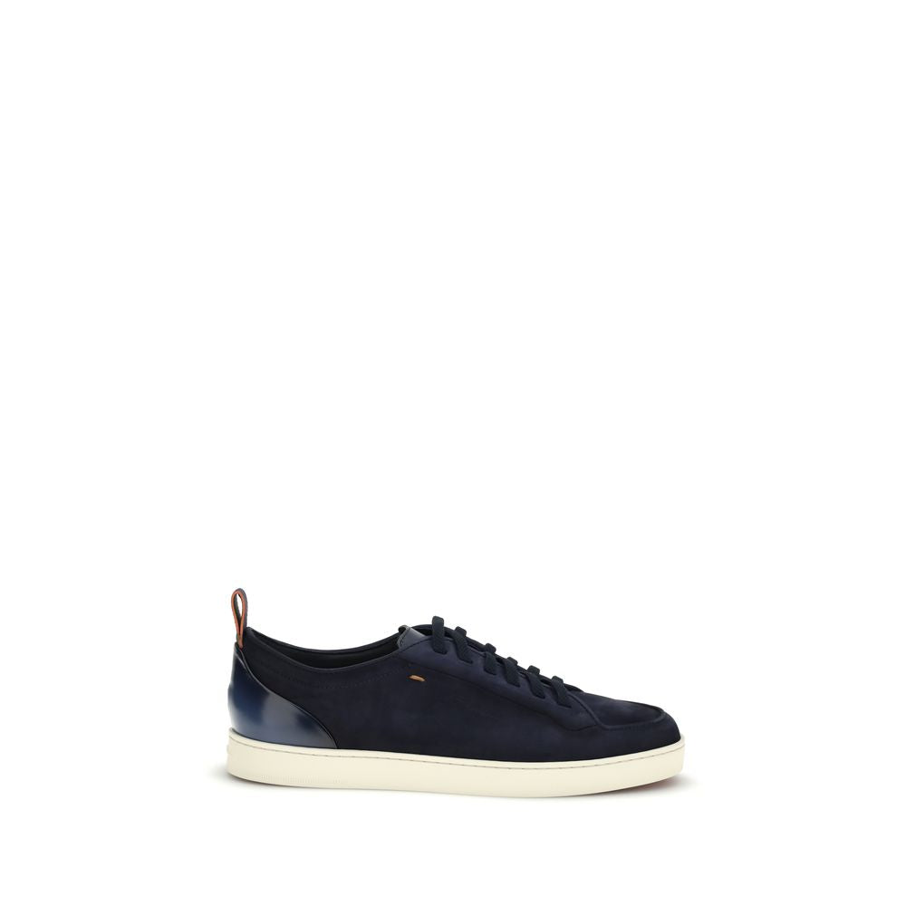 Santoni Blue Calf Leather Bos Taurus Low Top Sneakers Curated Luxury Accessories by Orvyn