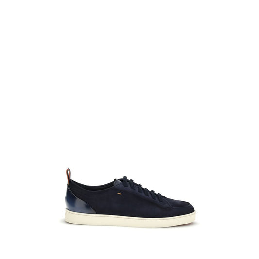 Santoni Blue Calf Leather Bos Taurus Low Top Sneakers Curated Luxury Accessories by Orvyn