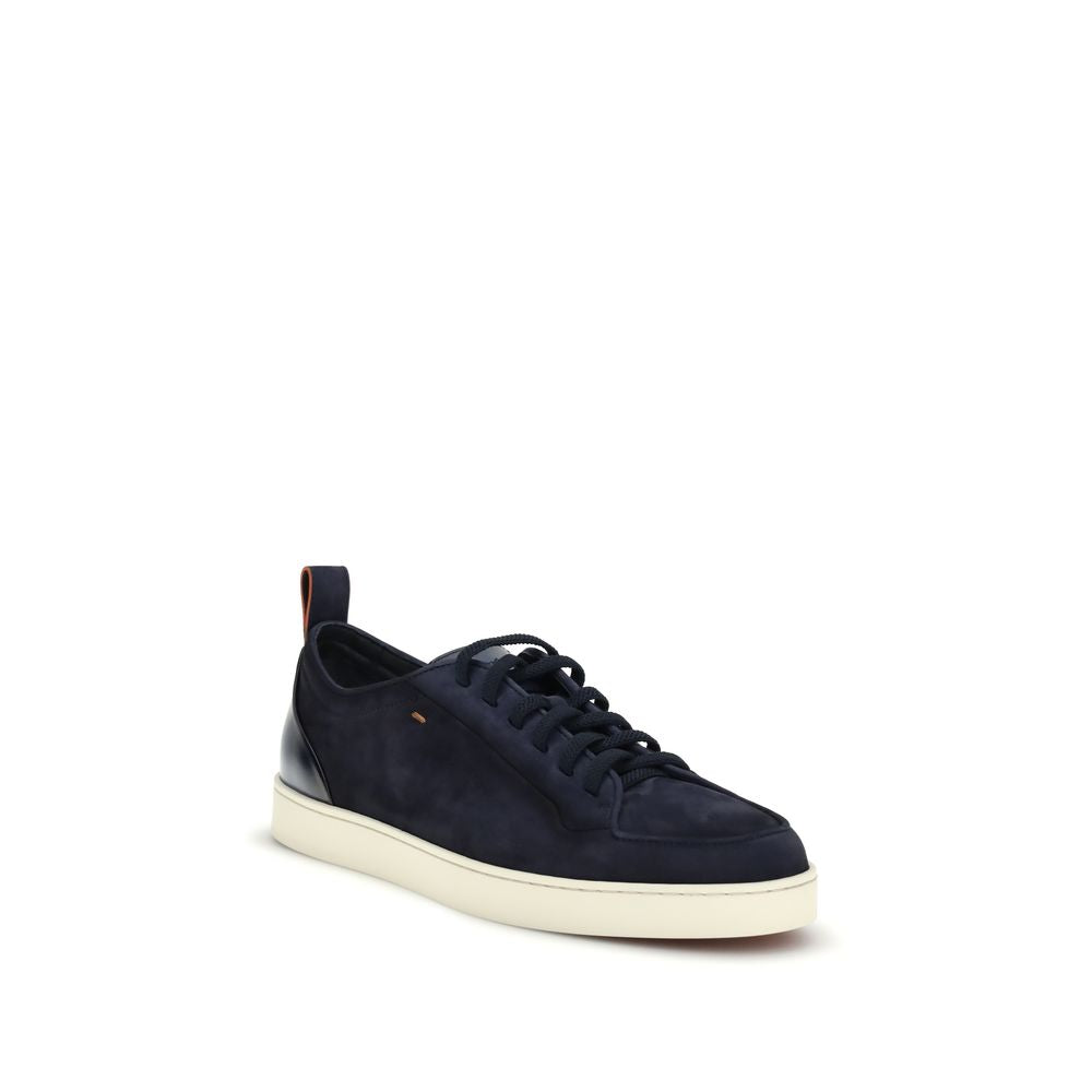 Santoni Blue Calf Leather Bos Taurus Low Top Sneakers Curated Luxury Accessories by Orvyn