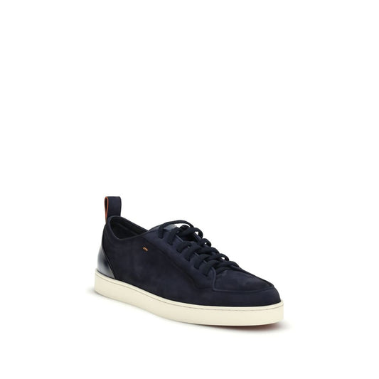 Santoni Blue Calf Leather Bos Taurus Low Top Sneakers Curated Luxury Accessories by Orvyn