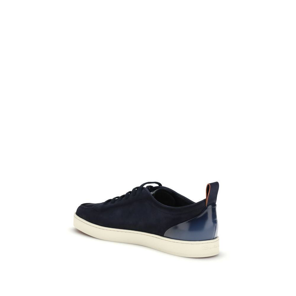 Santoni Blue Calf Leather Bos Taurus Low Top Sneakers Curated Luxury Accessories by Orvyn