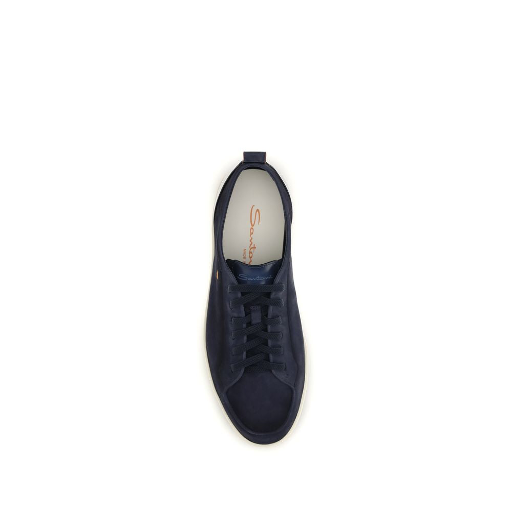 Santoni Blue Calf Leather Bos Taurus Low Top Sneakers Curated Luxury Accessories by Orvyn