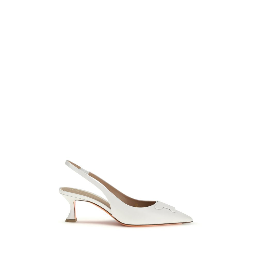 Santoni White Calf Leather Bos Taurus Mid Heel Pumps Curated Luxury Accessories by Orvyn