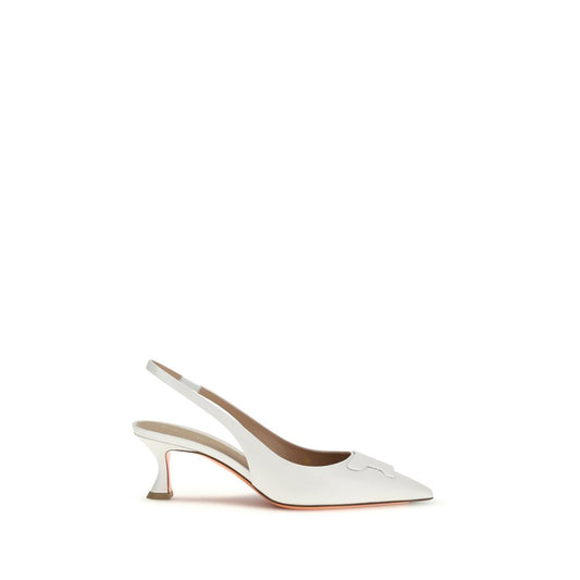 Santoni White Calf Leather Bos Taurus Mid Heel Pumps Curated Luxury Accessories by Orvyn