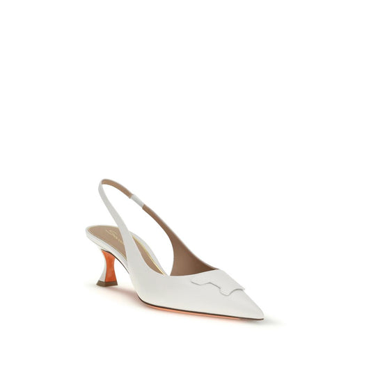 Santoni White Calf Leather Bos Taurus Mid Heel Pumps Curated Luxury Accessories by Orvyn