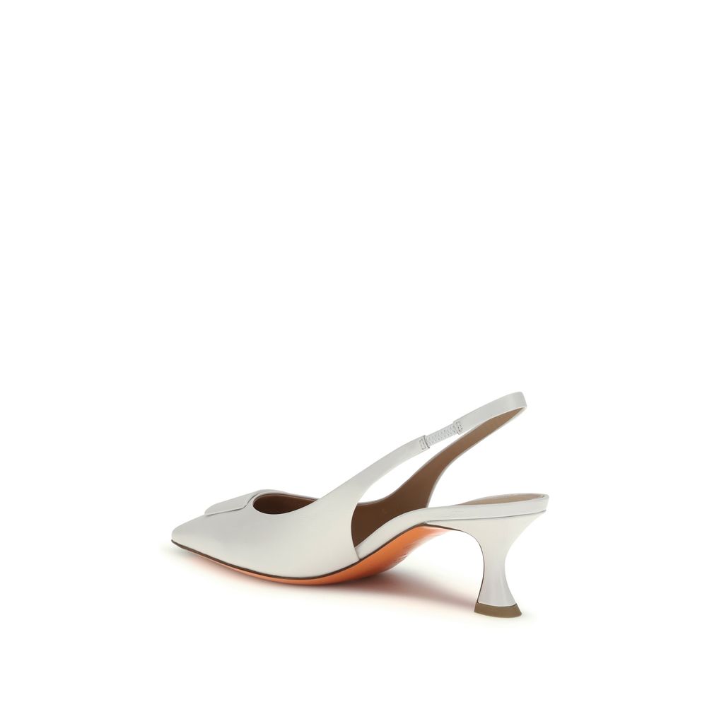 Santoni White Calf Leather Bos Taurus Mid Heel Pumps Curated Luxury Accessories by Orvyn
