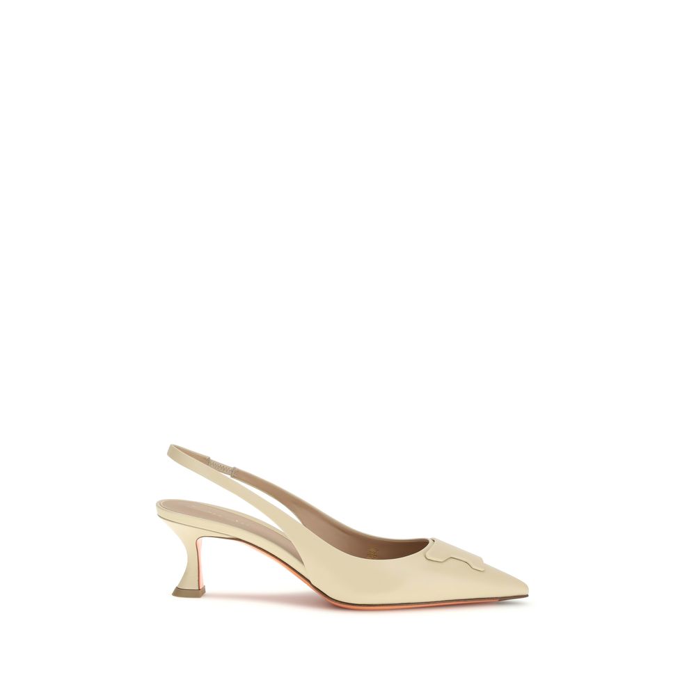 Santoni Beige Calf Leather Bos Taurus Mid Heel Pumps Curated Luxury Accessories by Orvyn
