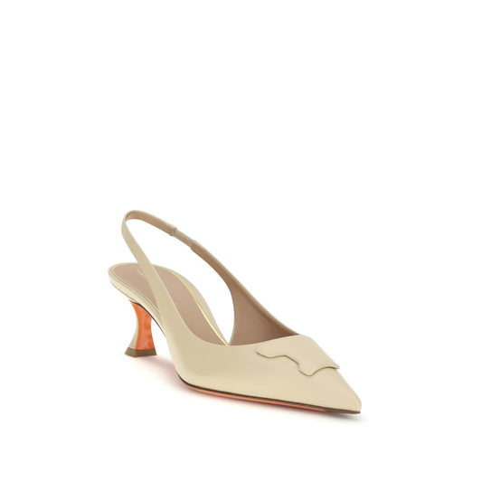 Santoni Beige Calf Leather Bos Taurus Mid Heel Pumps Curated Luxury Accessories by Orvyn
