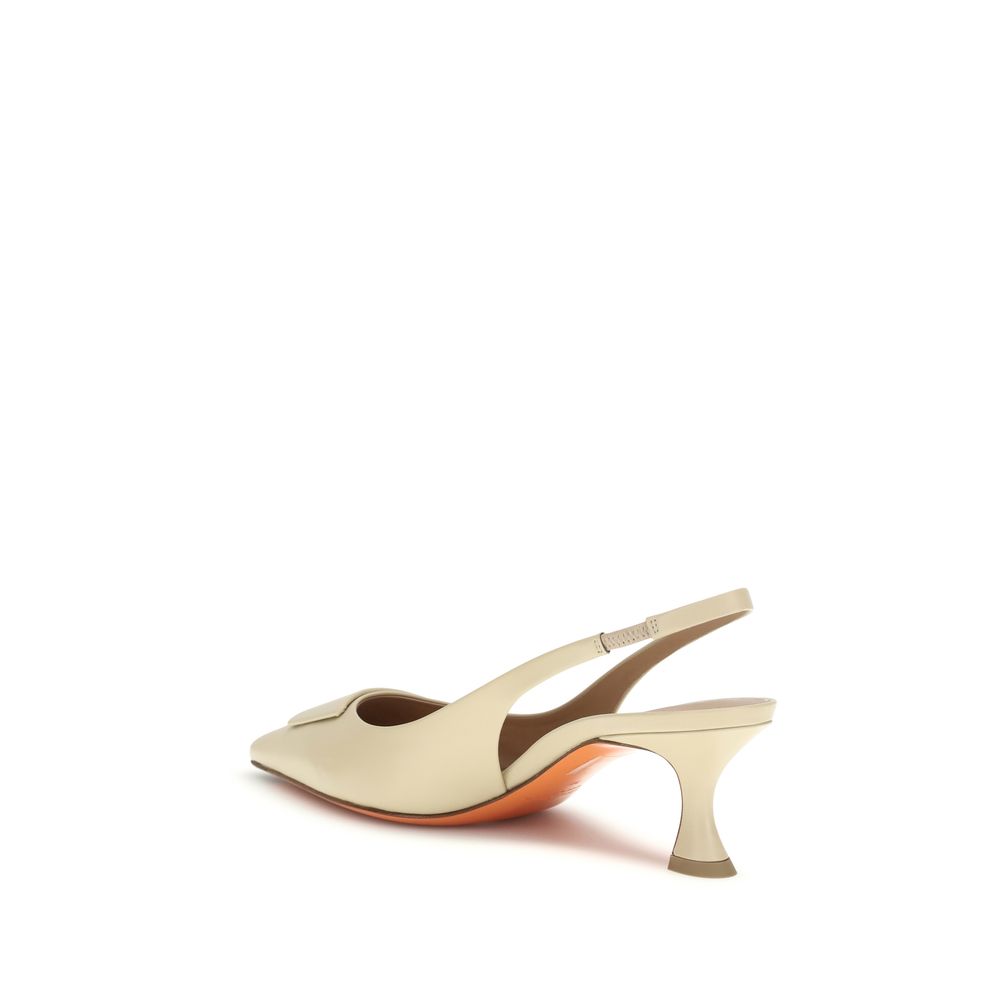 Santoni Beige Calf Leather Bos Taurus Mid Heel Pumps Curated Luxury Accessories by Orvyn