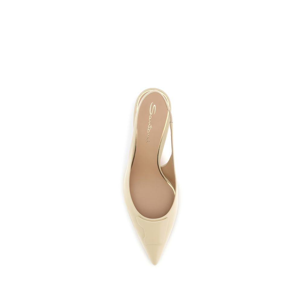 Santoni Beige Calf Leather Bos Taurus Mid Heel Pumps Curated Luxury Accessories by Orvyn
