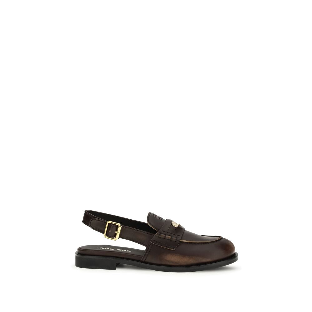 Miu Miu Brown Calf Leather Bos Taurus Slip-On Loafers Curated Luxury Accessories by Orvyn