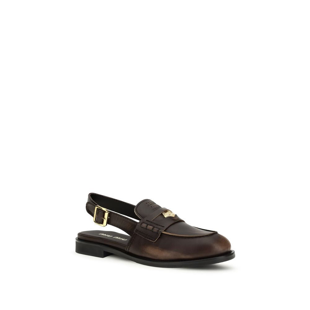 Miu Miu Brown Calf Leather Bos Taurus Slip-On Loafers Curated Luxury Accessories by Orvyn