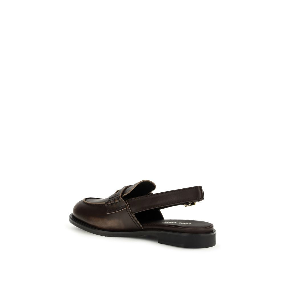 Miu Miu Brown Calf Leather Bos Taurus Slip-On Loafers Curated Luxury Accessories by Orvyn