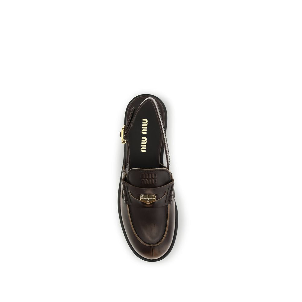 Miu Miu Brown Calf Leather Bos Taurus Slip-On Loafers Curated Luxury Accessories by Orvyn