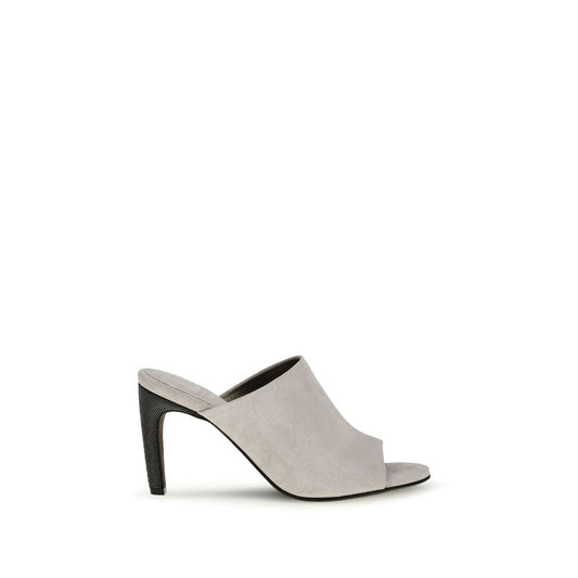Brunello Cucinelli Gray Calf Leather Bos Taurus Mules Curated Luxury Accessories by Orvyn