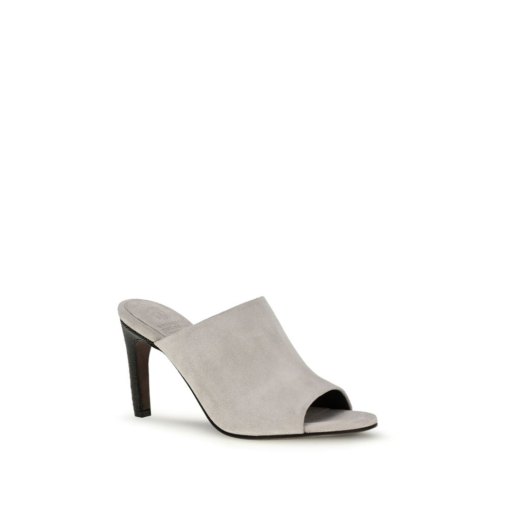 Brunello Cucinelli Gray Calf Leather Bos Taurus Mules Curated Luxury Accessories by Orvyn