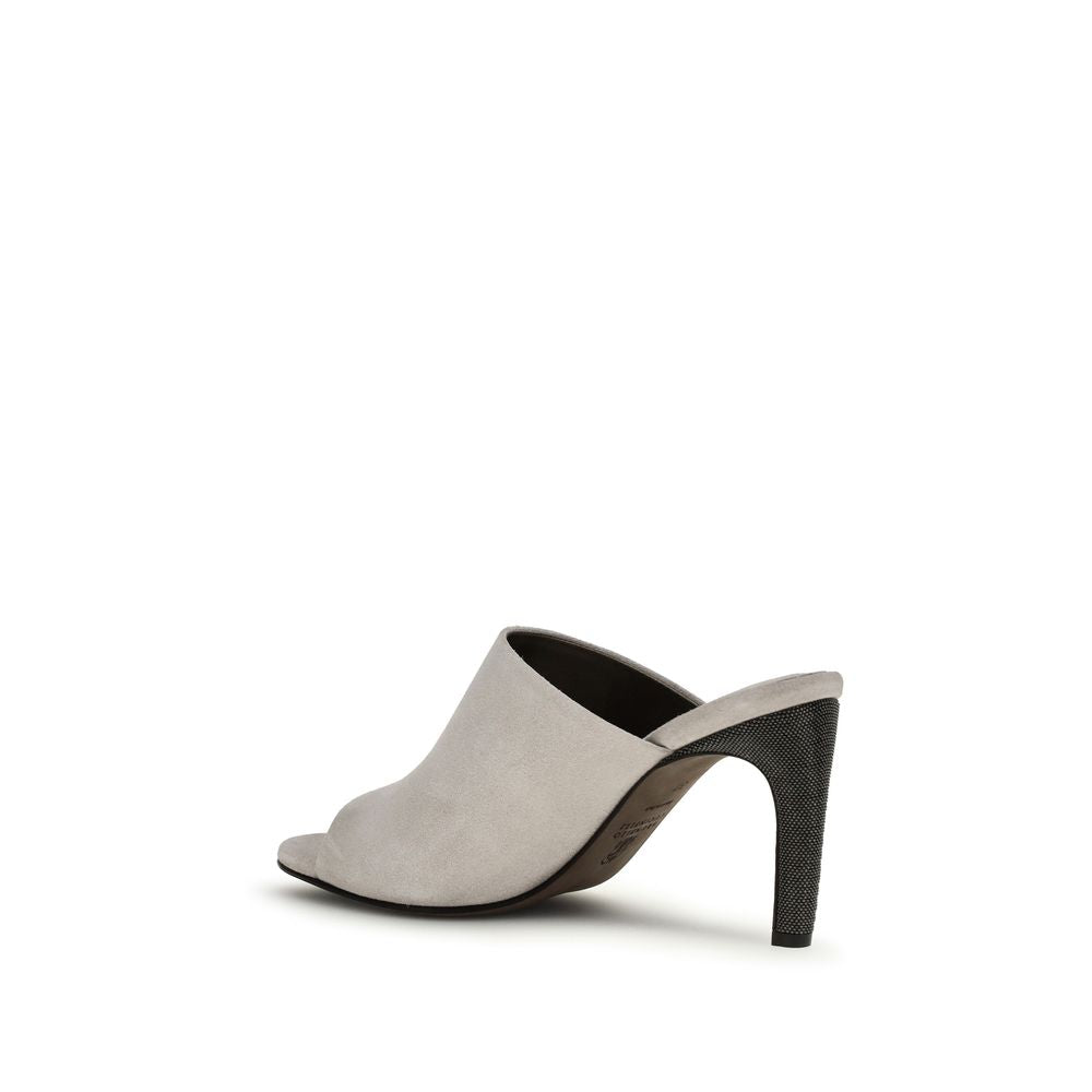 Brunello Cucinelli Gray Calf Leather Bos Taurus Mules Curated Luxury Accessories by Orvyn