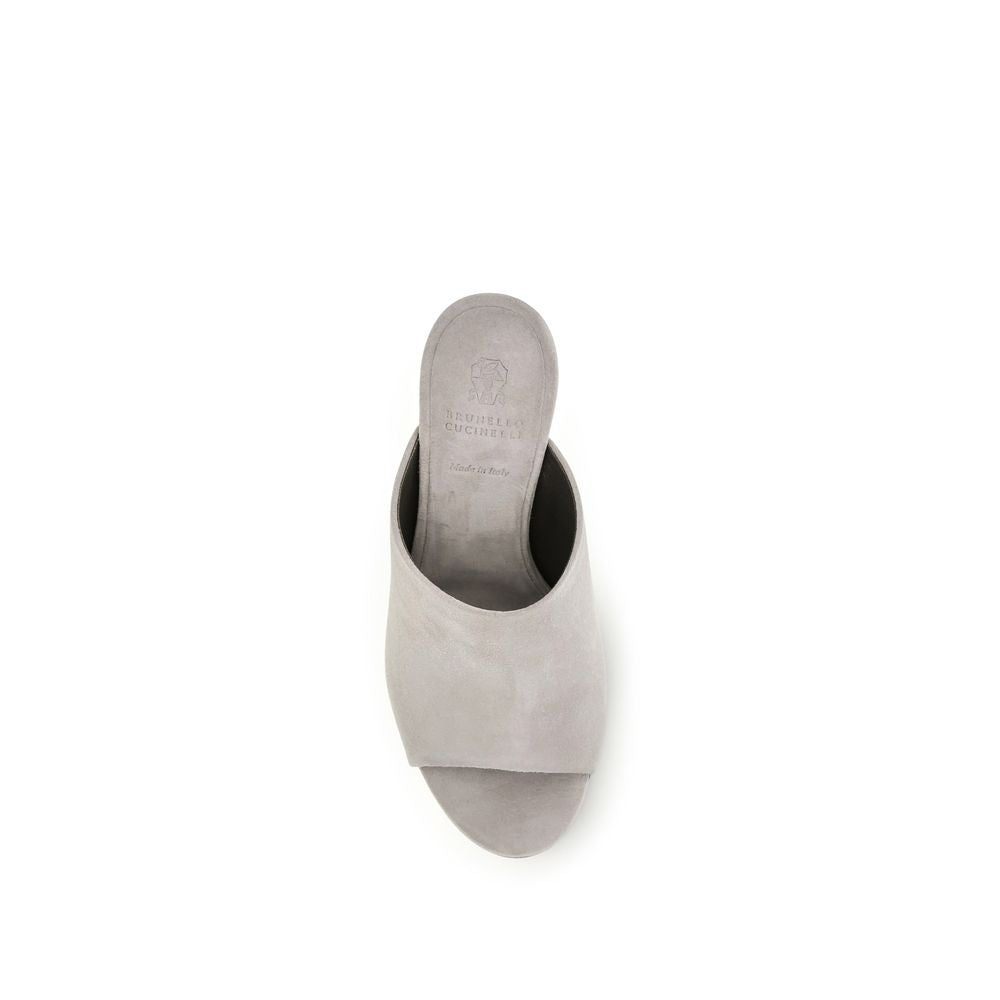 Brunello Cucinelli Gray Calf Leather Bos Taurus Mules Curated Luxury Accessories by Orvyn