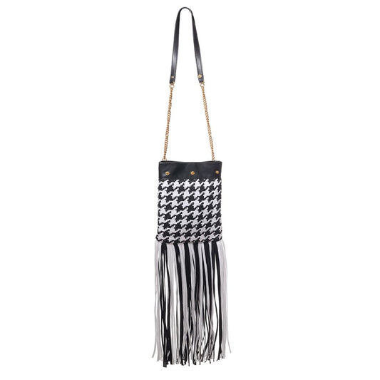 Versace Black And White Leather And Textile Shoulder Bag Curated Luxury Accessories by Orvyn