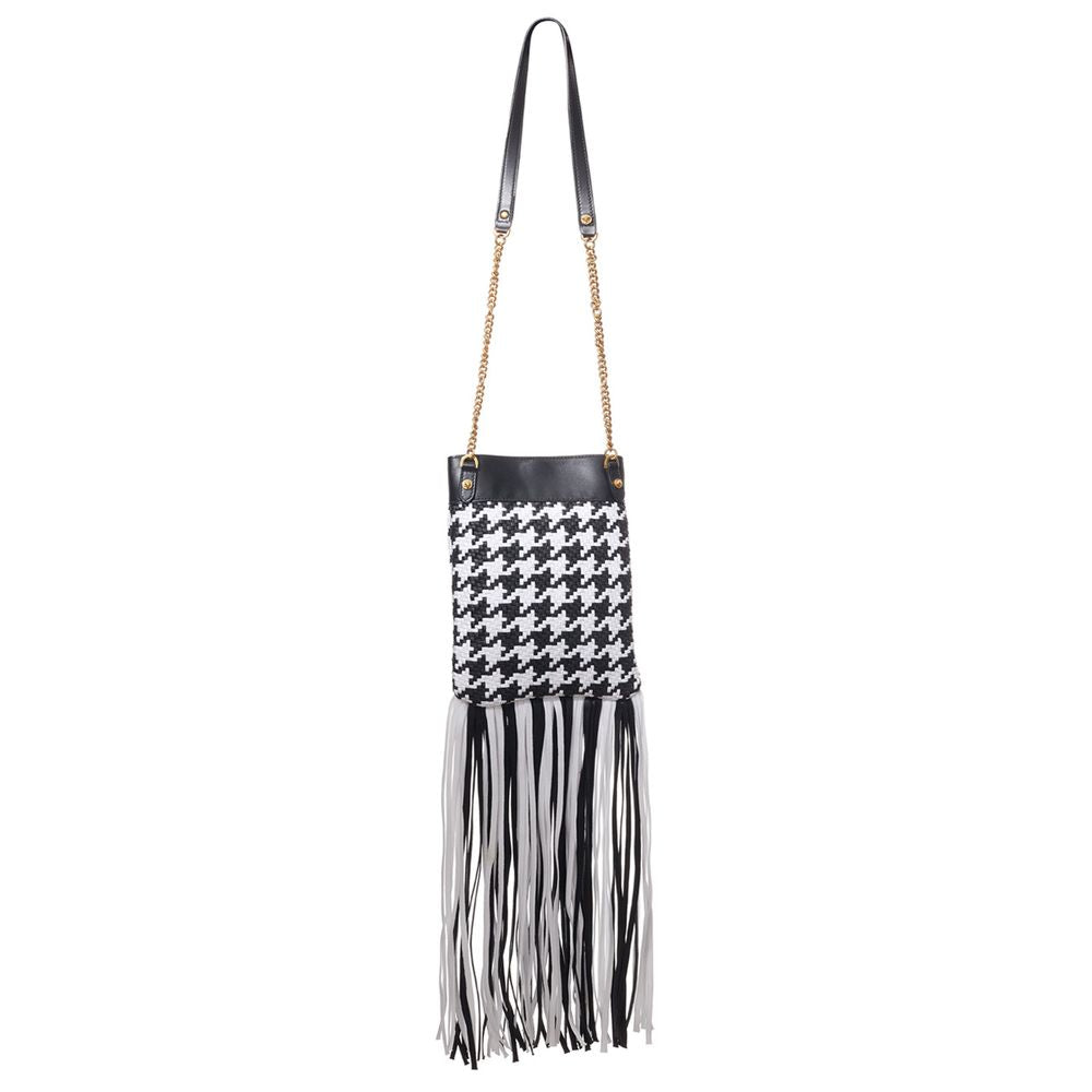 Versace Black And White Leather And Textile Shoulder Bag Curated Luxury Accessories by Orvyn