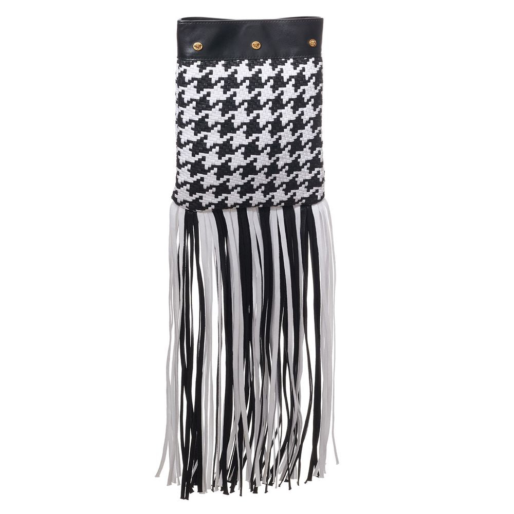 Versace Black And White Leather And Textile Shoulder Bag Curated Luxury Accessories by Orvyn