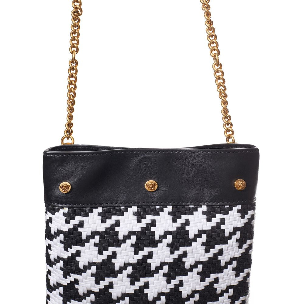 Versace Black And White Leather And Textile Shoulder Bag Curated Luxury Accessories by Orvyn