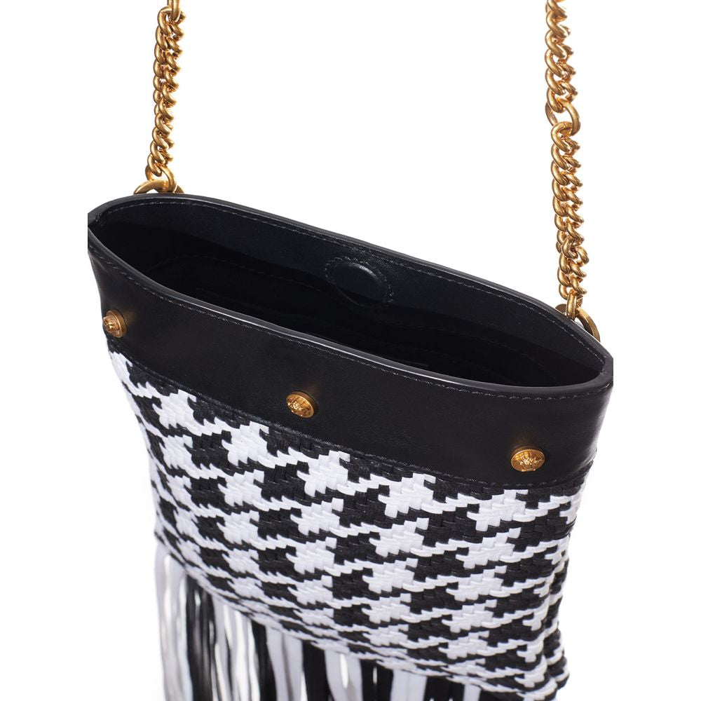 Versace Black And White Leather And Textile Shoulder Bag Curated Luxury Accessories by Orvyn