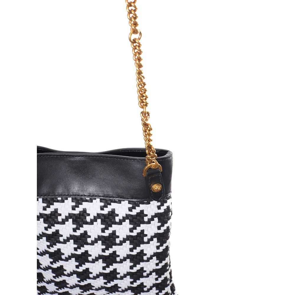 Versace Black And White Leather And Textile Shoulder Bag Curated Luxury Accessories by Orvyn
