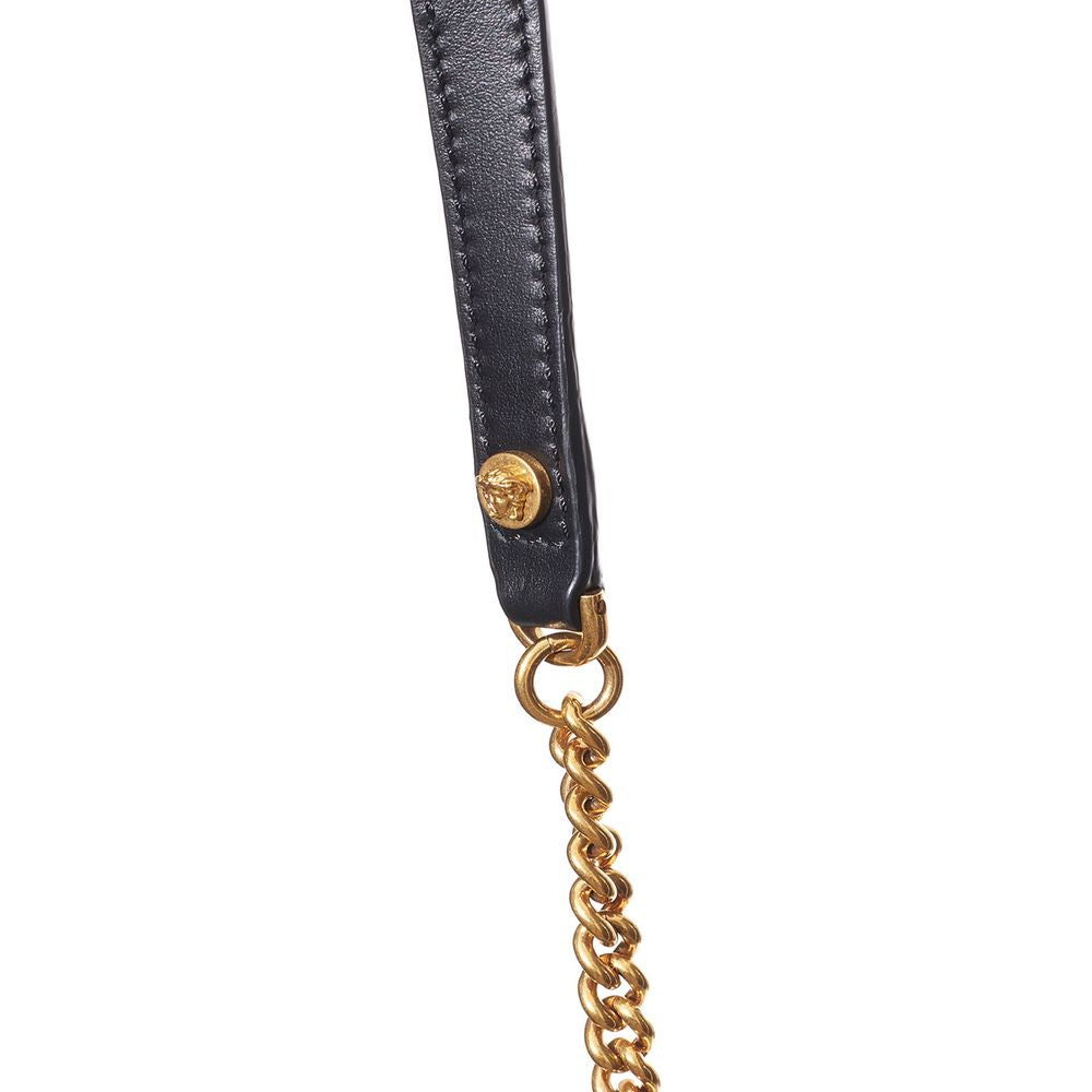 Versace Black And White Leather And Textile Shoulder Bag Curated Luxury Accessories by Orvyn