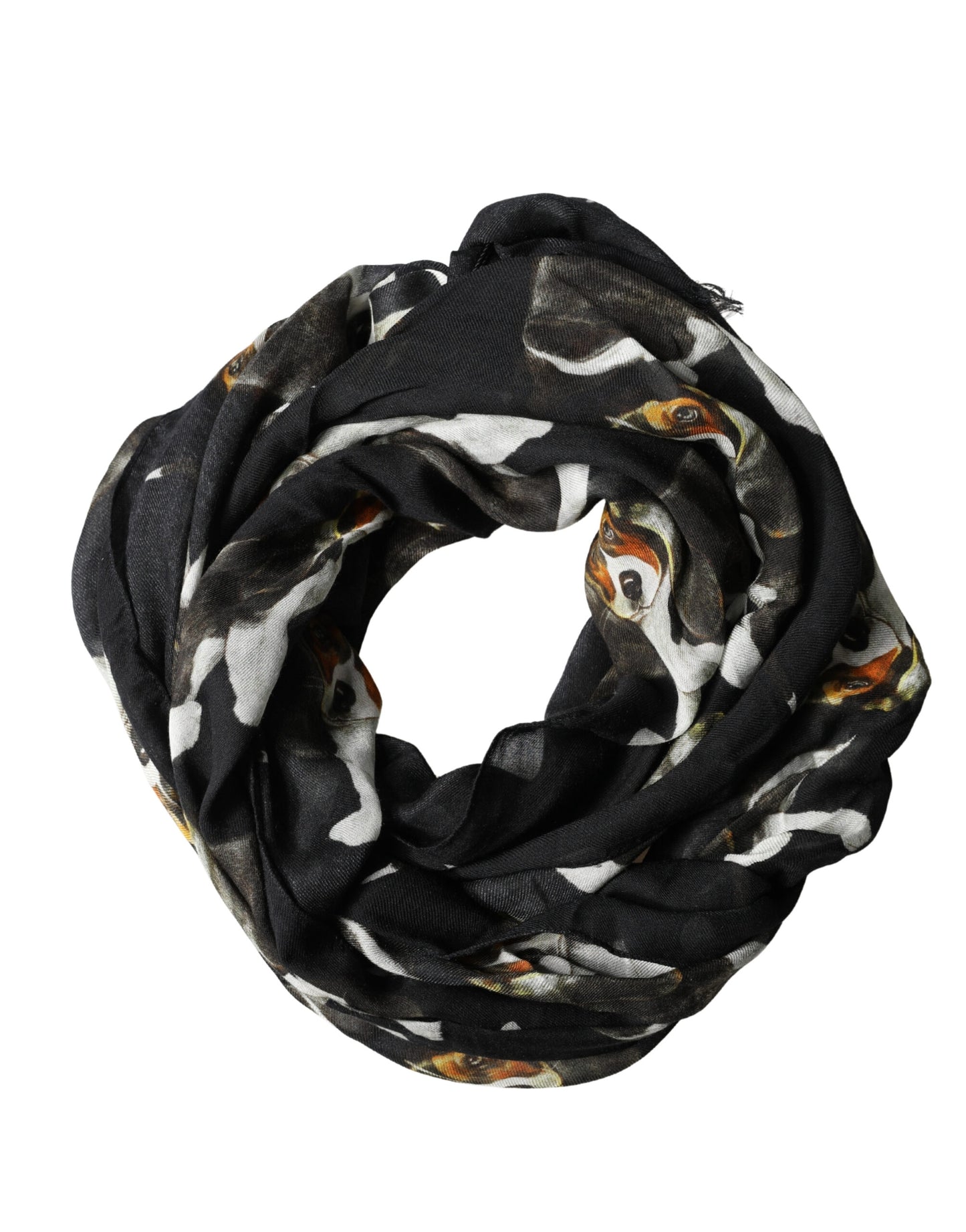Dolce & Gabbana Black Dog Print Modal Wool Wrap Foulard 178cm X 63cm Scarf Curated Luxury Accessories by Orvyn