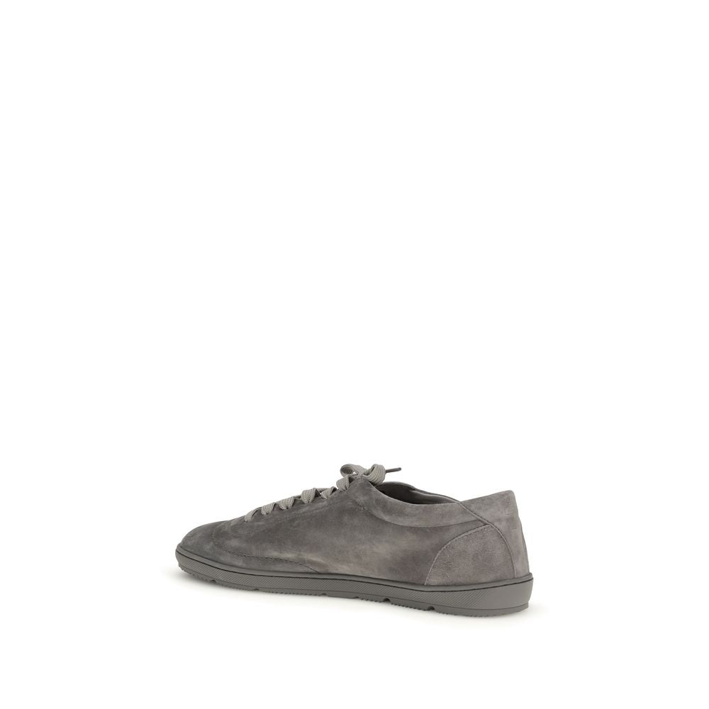 Brunello Cucinelli Gray Calf Leather Bos Taurus Low Top Sneakers Curated Luxury Accessories by Orvyn