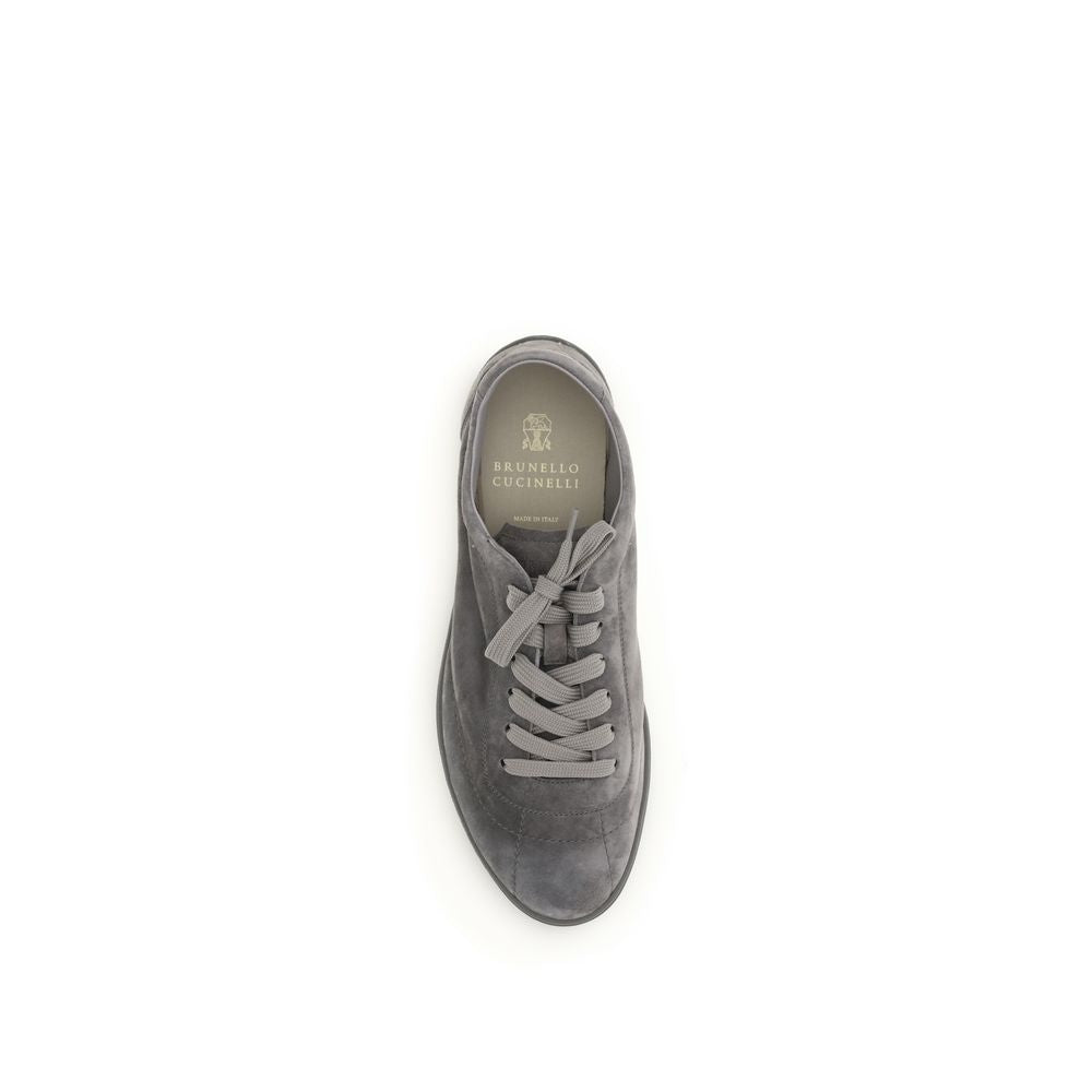 Brunello Cucinelli Gray Calf Leather Bos Taurus Low Top Sneakers Curated Luxury Accessories by Orvyn