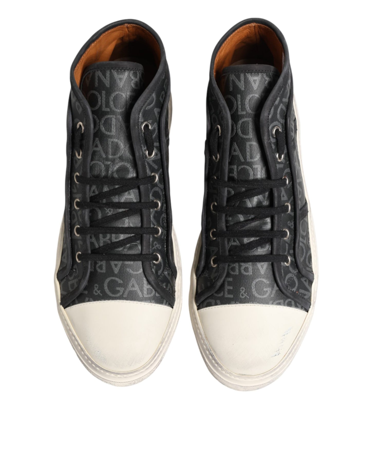 Dolce & Gabbana Black White Canvas Logo Mid Top Sneakers Shoes Curated Luxury Accessories by Orvyn