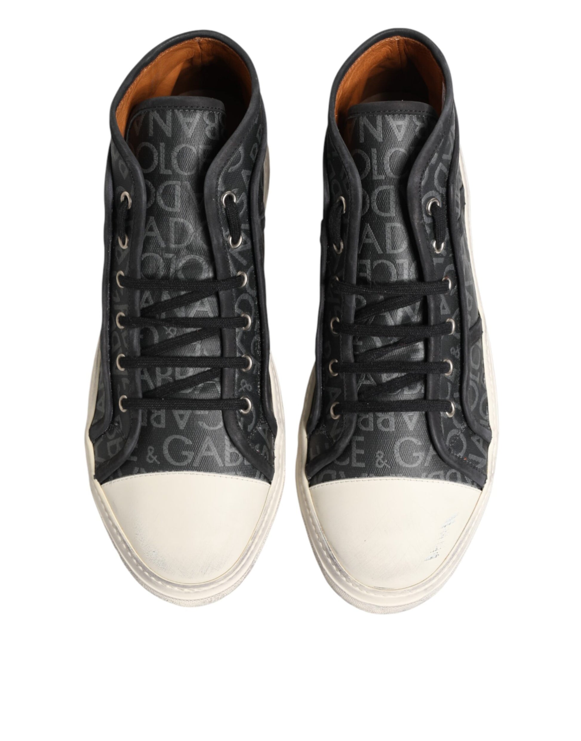 Dolce & Gabbana Black White Canvas Logo Mid Top Sneakers Shoes Curated Luxury Accessories by Orvyn