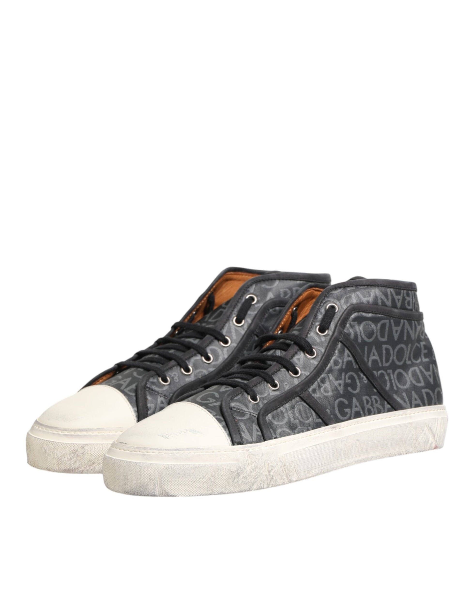Dolce & Gabbana Black White Canvas Logo Mid Top Sneakers Shoes Curated Luxury Accessories by Orvyn