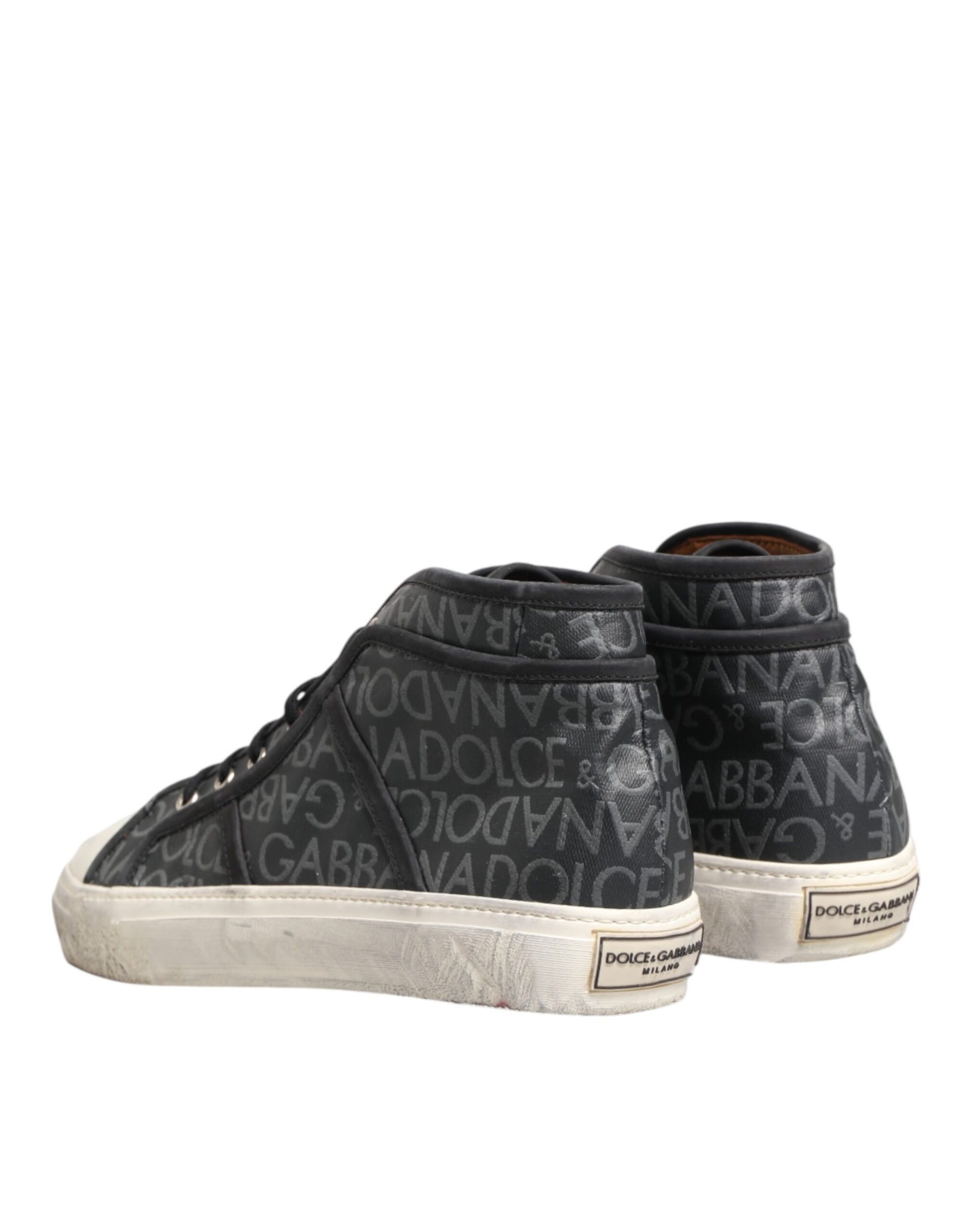 Dolce & Gabbana Black White Canvas Logo Mid Top Sneakers Shoes Curated Luxury Accessories by Orvyn